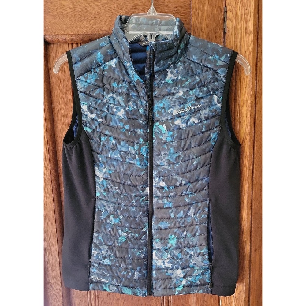 Womens Eddie Bauer First Ascent Stormdown 800 Ful Zip Down Vest Black Blue Small